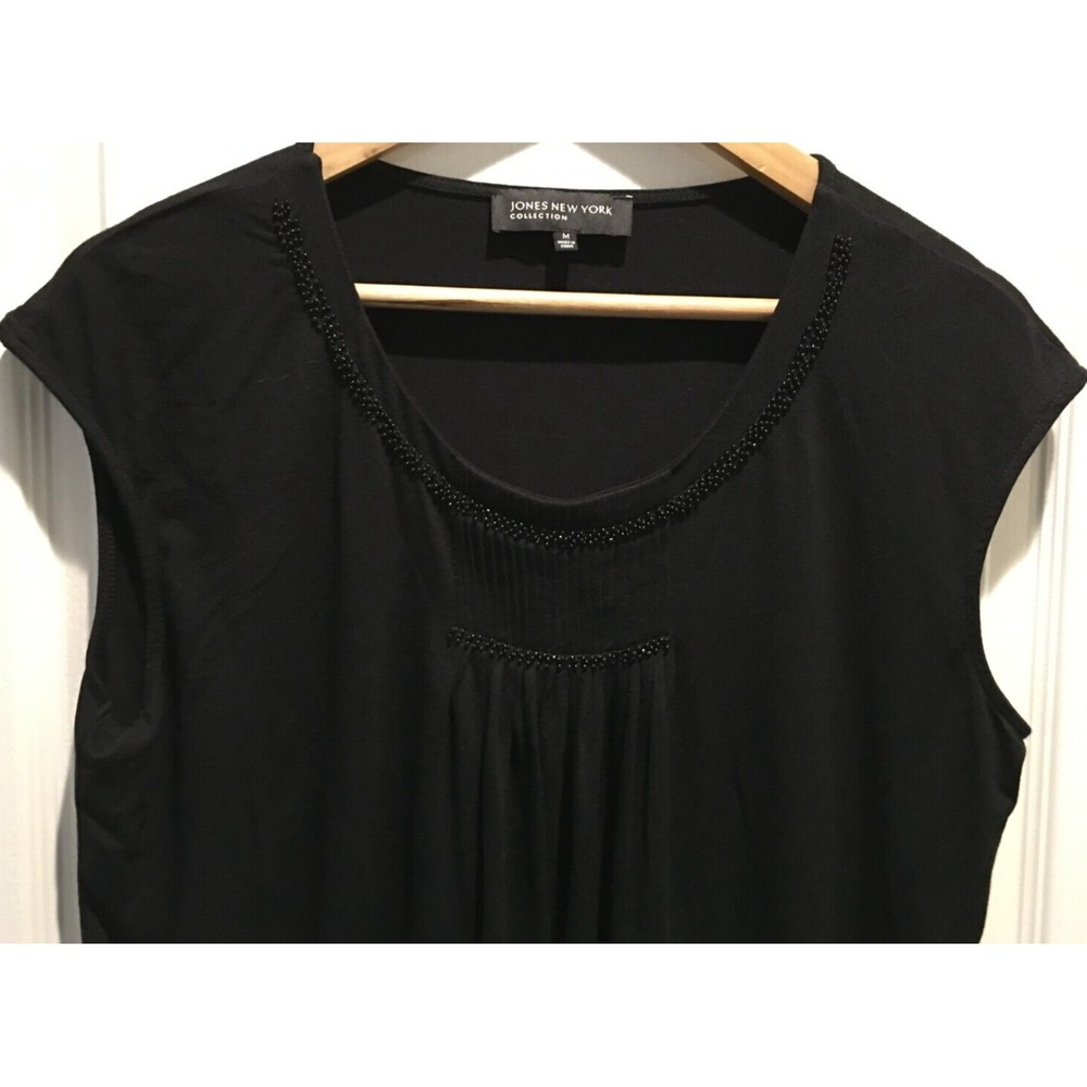 Jones New York Womens M Black Beaded Sleeveless Top Stretch Jersey Tank